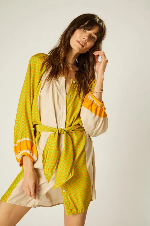 Women Natalie Martin Dresses Alex Short Dress Block Zigzag Tangerine