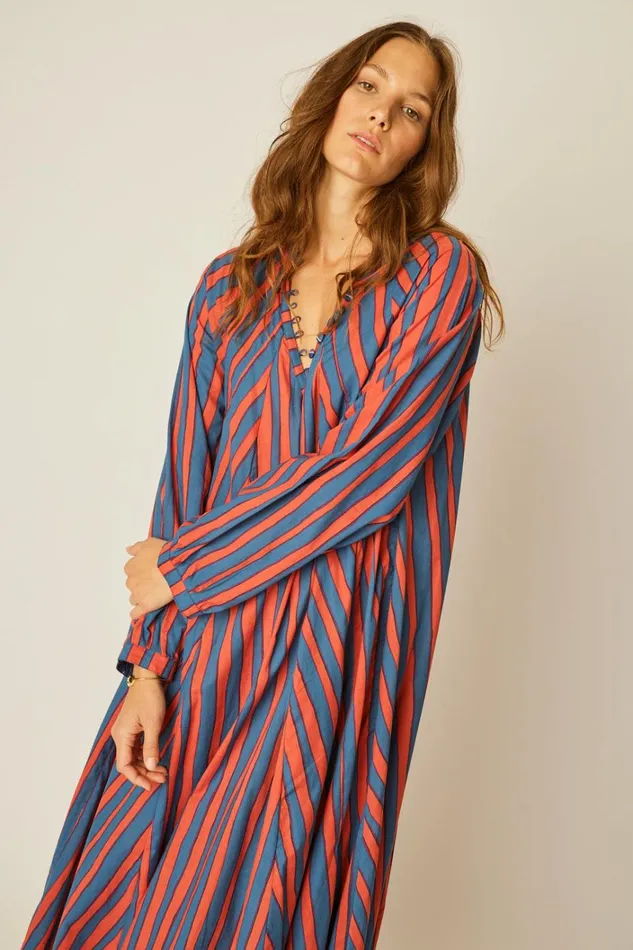 Women Natalie Martin Dresses Fiore Maxi Batik Stripe Blood Orange