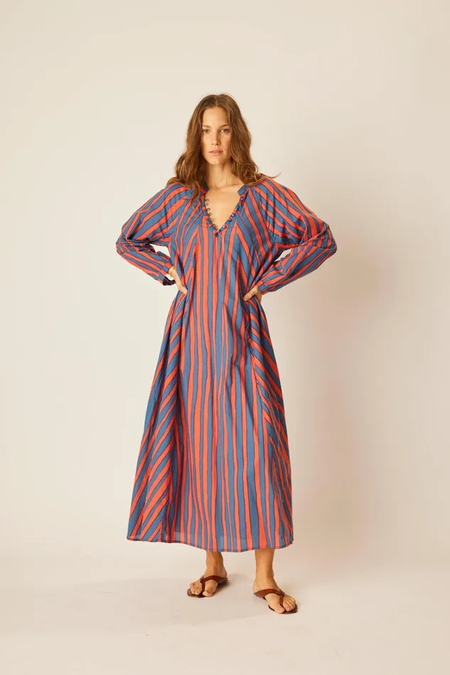 Women Natalie Martin Dresses Fiore Maxi Batik Stripe Blood Orange