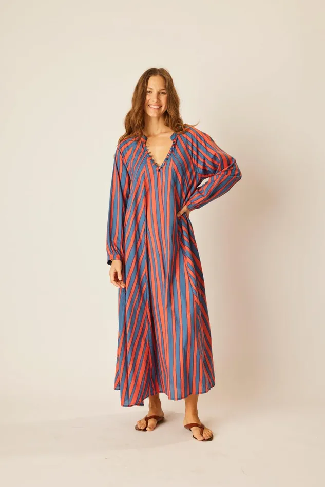 Women Natalie Martin Dresses Fiore Maxi Batik Stripe Blood Orange