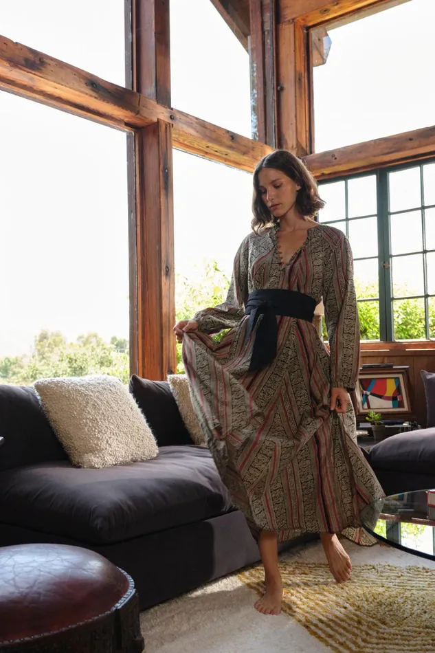 Women Natalie Martin Dresses Fiore Maxi Paisley Stripe Black