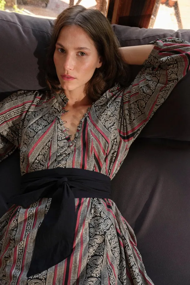 Women Natalie Martin Dresses Fiore Maxi Paisley Stripe Black