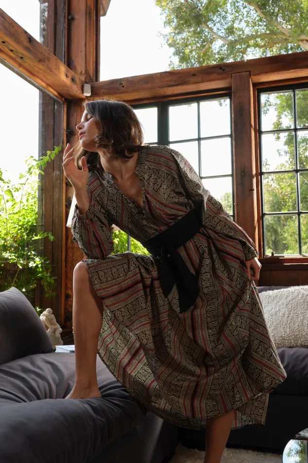 Women Natalie Martin Dresses Fiore Maxi Paisley Stripe Black