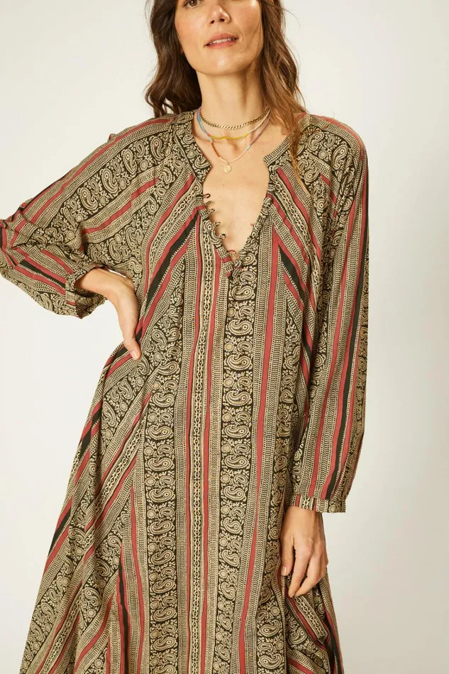 Women Natalie Martin Dresses Fiore Maxi Paisley Stripe Black