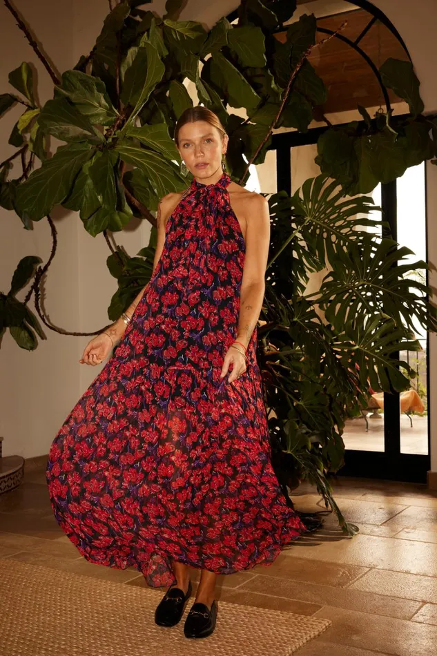 Women Natalie Martin Dresses Indiana Maxi Chiffon Watercolor Onyx