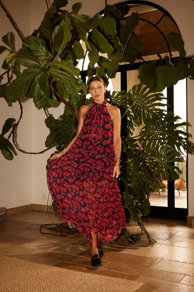 Women Natalie Martin Dresses Indiana Maxi Chiffon Watercolor Onyx