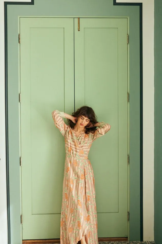Women Natalie Martin Dresses Kate Long Sleeve Maxi Chamomile Apricot