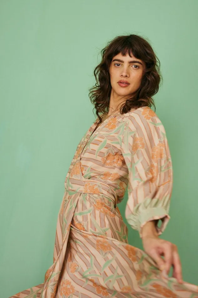 Women Natalie Martin Dresses Kate Long Sleeve Maxi Chamomile Apricot
