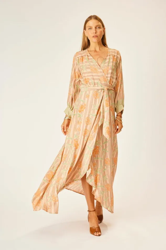 Women Natalie Martin Dresses Kate Long Sleeve Maxi Chamomile Apricot