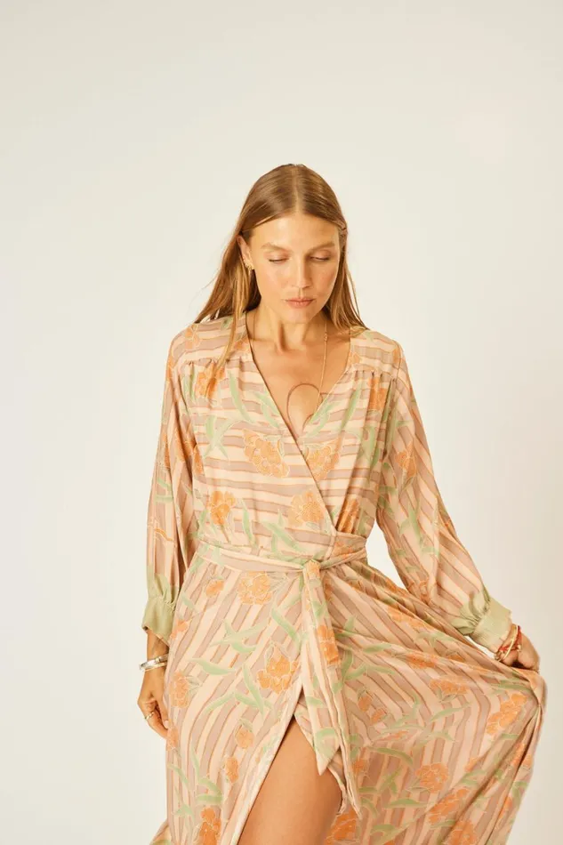 Women Natalie Martin Dresses Kate Long Sleeve Maxi Chamomile Apricot