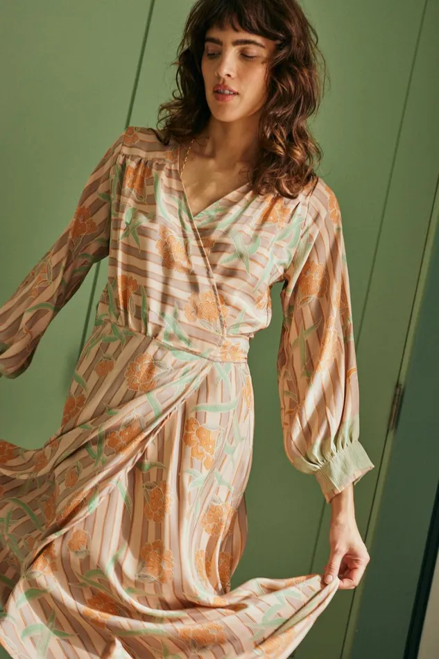 Women Natalie Martin Dresses Kate Long Sleeve Maxi Chamomile Apricot
