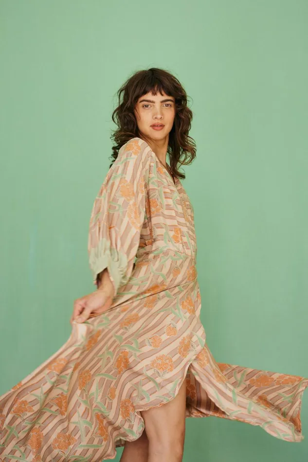 Women Natalie Martin Dresses Kate Long Sleeve Maxi Chamomile Apricot