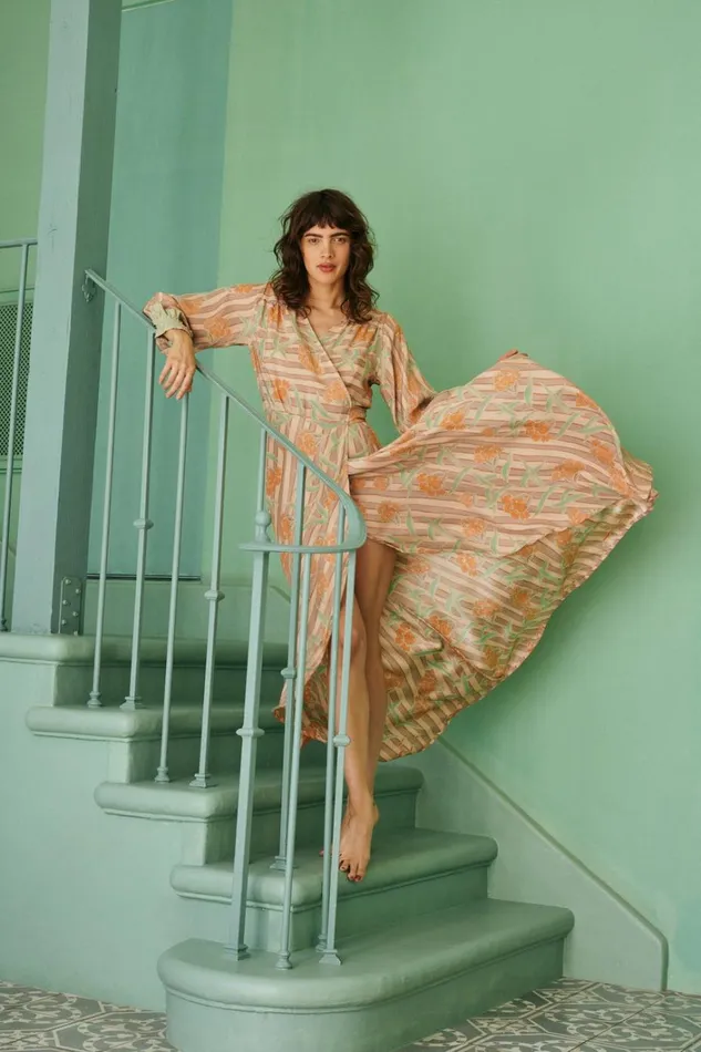 Women Natalie Martin Dresses Kate Long Sleeve Maxi Chamomile Apricot