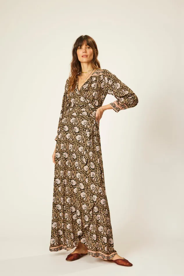 Women Natalie Martin Dresses Kate Long Sleeve Maxi Vintage Flowers Sepia