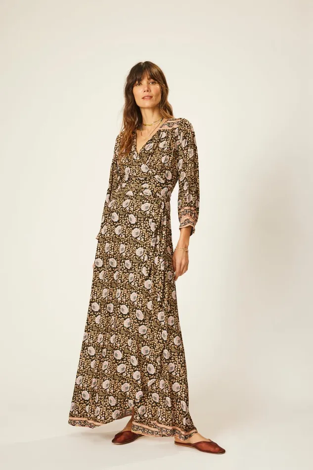 Women Natalie Martin Dresses Kate Long Sleeve Maxi Vintage Flowers Sepia
