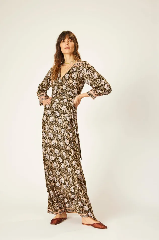 Women Natalie Martin Dresses Kate Long Sleeve Maxi Vintage Flowers Sepia