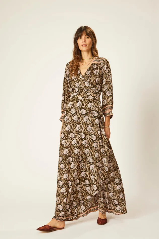 Women Natalie Martin Dresses Kate Long Sleeve Maxi Vintage Flowers Sepia