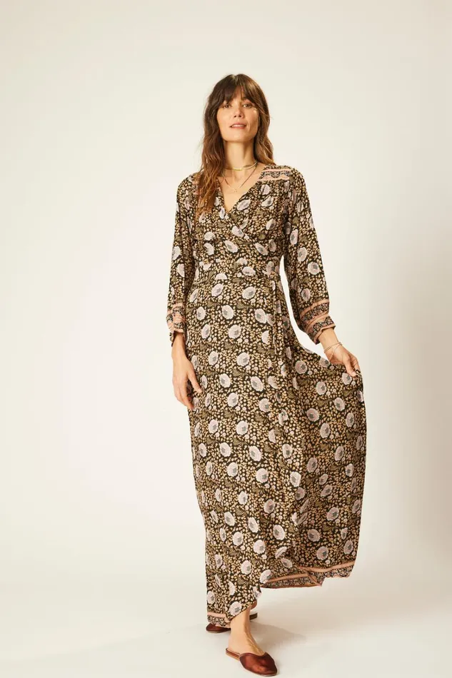 Women Natalie Martin Dresses Kate Long Sleeve Maxi Vintage Flowers Sepia