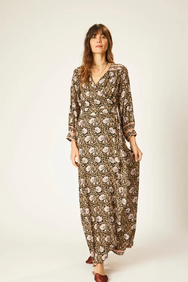 Women Natalie Martin Dresses Kate Long Sleeve Maxi Vintage Flowers Sepia