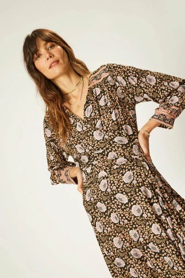 Women Natalie Martin Dresses Kate Long Sleeve Maxi Vintage Flowers Sepia
