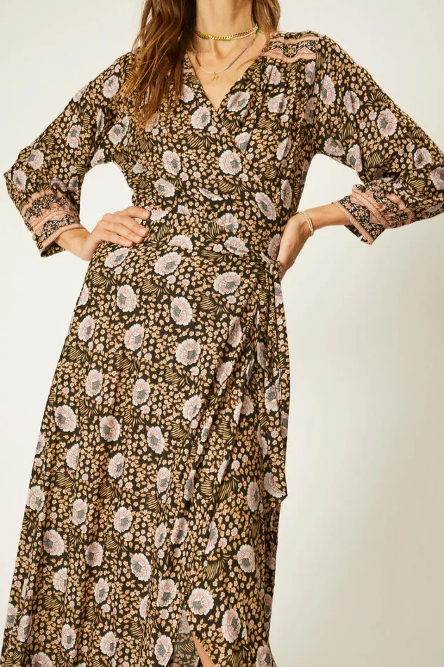 Women Natalie Martin Dresses Kate Long Sleeve Maxi Vintage Flowers Sepia