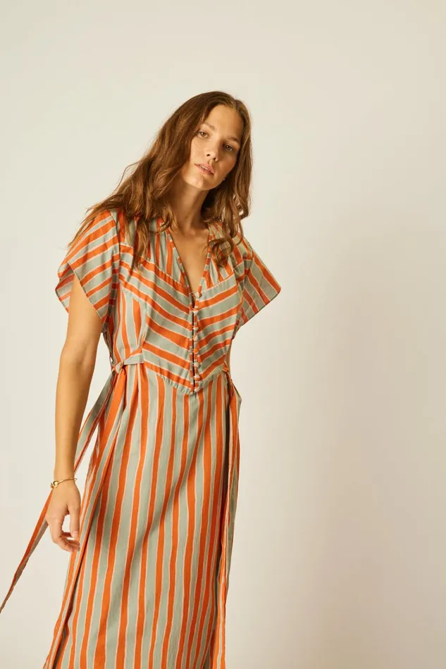 Women Natalie Martin Dresses Monica Dress Batik Stripe Sage Women Natalie Martin Dresses Monica Dress Batik Stripe Sage