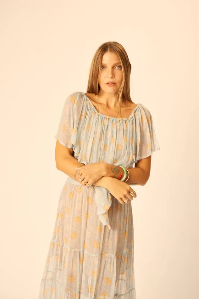 Women Natalie Martin Dresses Naomi Dress With Sash Snowflake Tangerine