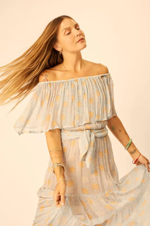 Women Natalie Martin Dresses Naomi Dress With Sash Snowflake Tangerine