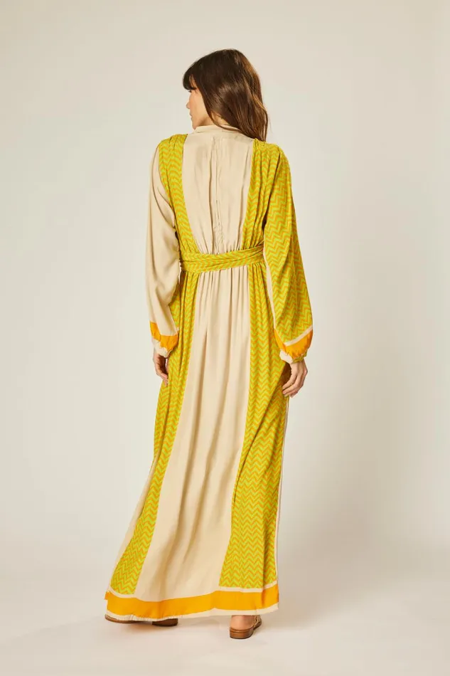 Women Natalie Martin Dresses Nico LS Maxi With Sash Block Zigzag Tangerine