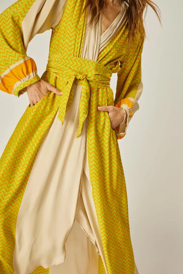 Women Natalie Martin Dresses Nico LS Maxi With Sash Block Zigzag Tangerine