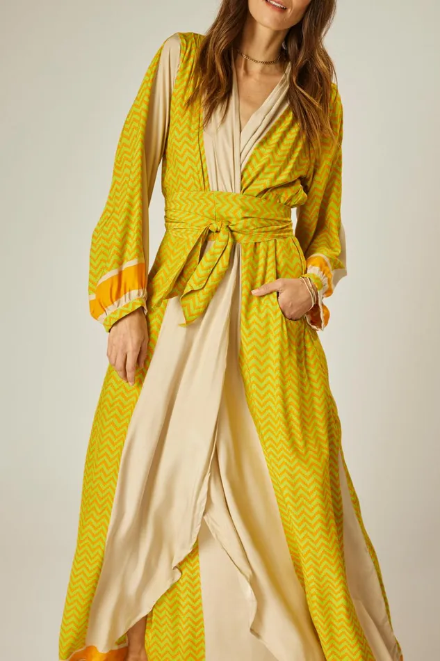 Women Natalie Martin Dresses Nico LS Maxi With Sash Block Zigzag Tangerine