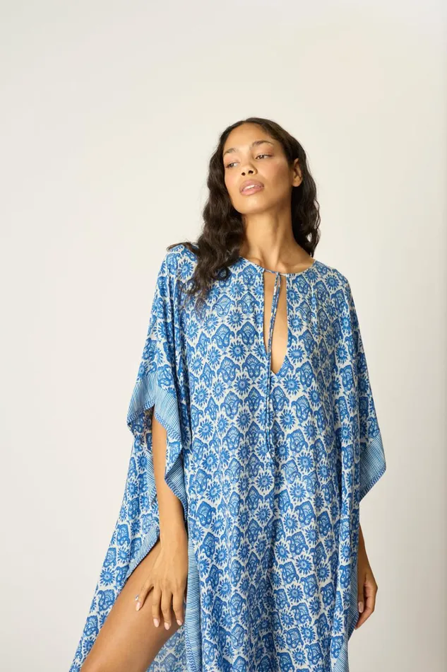 Women Natalie Martin Dresses Paulina Caftan Fleurdelis Blue