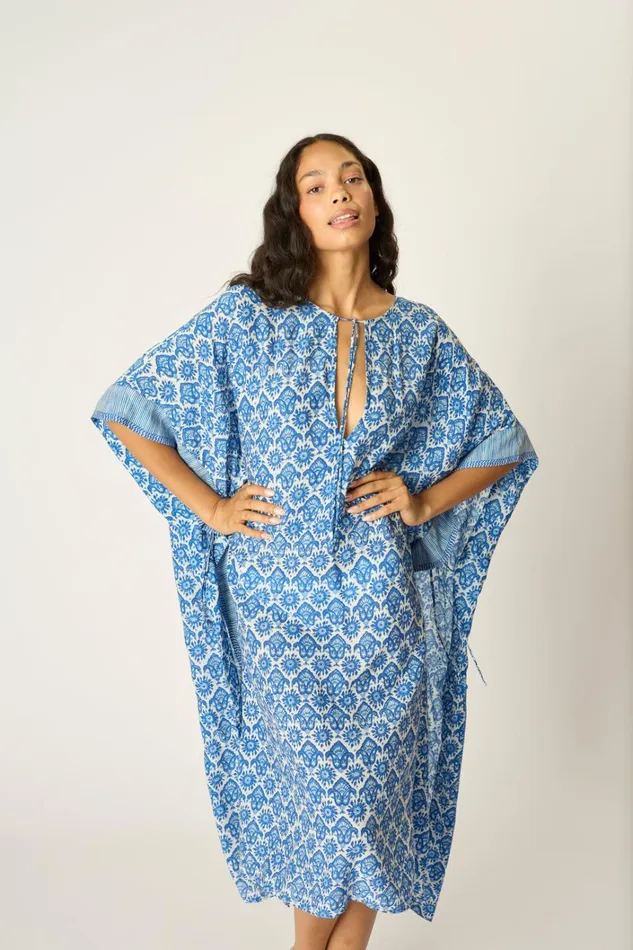 Women Natalie Martin Dresses Paulina Caftan Fleurdelis Blue