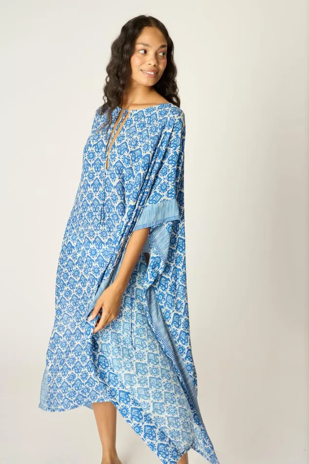 Women Natalie Martin Dresses Paulina Caftan Fleurdelis Blue
