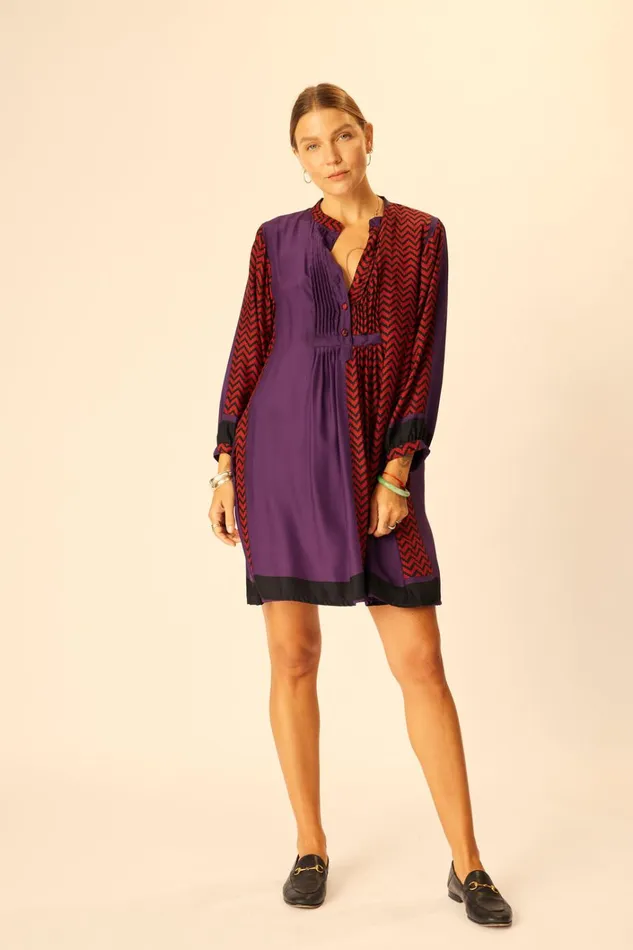 Women Natalie Martin Dresses Sammie Short Dress Block Zigzag Aubergine