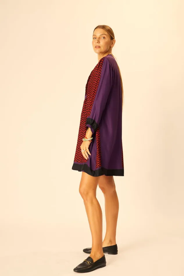 Women Natalie Martin Dresses Sammie Short Dress Block Zigzag Aubergine