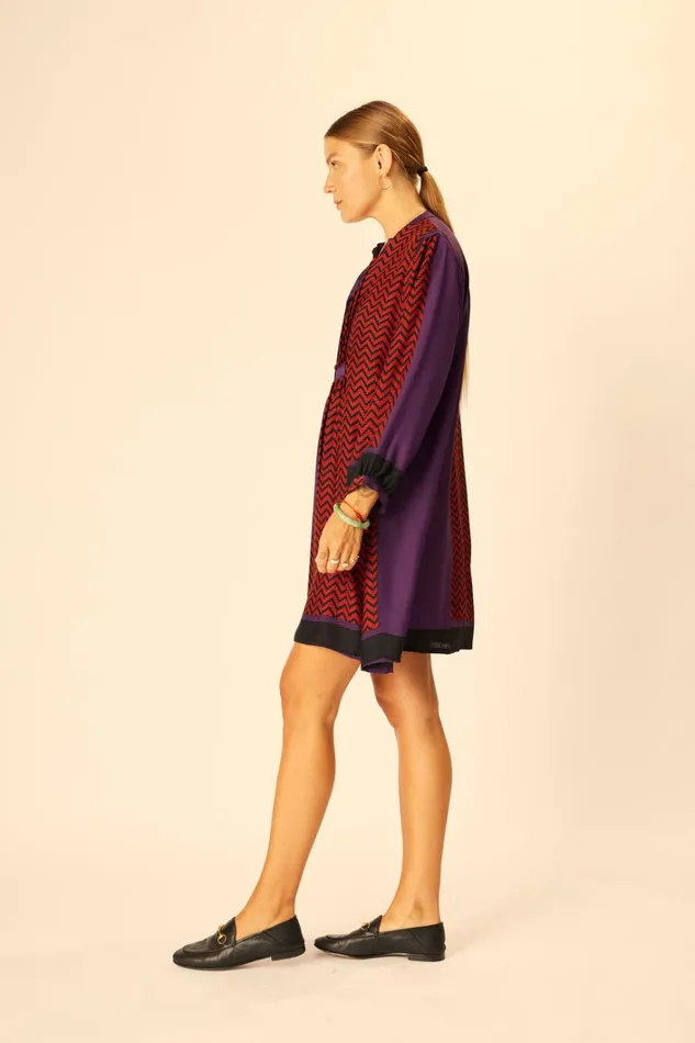 Women Natalie Martin Dresses Sammie Short Dress Block Zigzag Aubergine