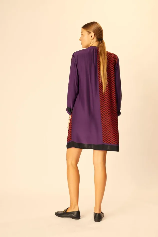 Women Natalie Martin Dresses Sammie Short Dress Block Zigzag Aubergine