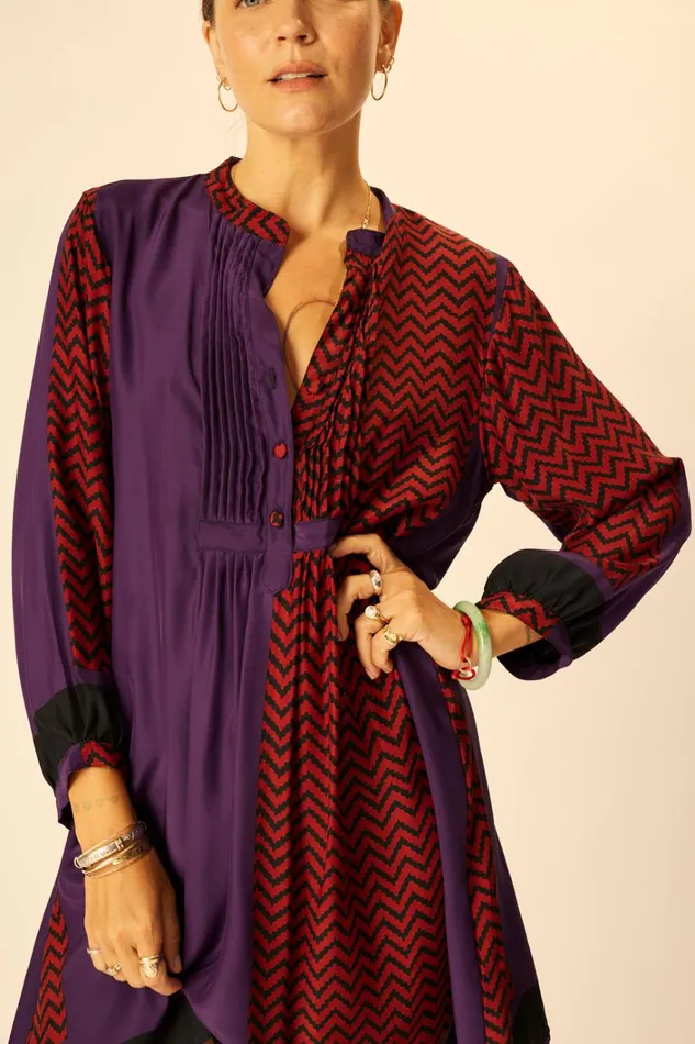 Women Natalie Martin Dresses Sammie Short Dress Block Zigzag Aubergine
