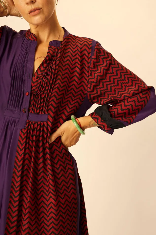 Women Natalie Martin Dresses Sammie Short Dress Block Zigzag Aubergine
