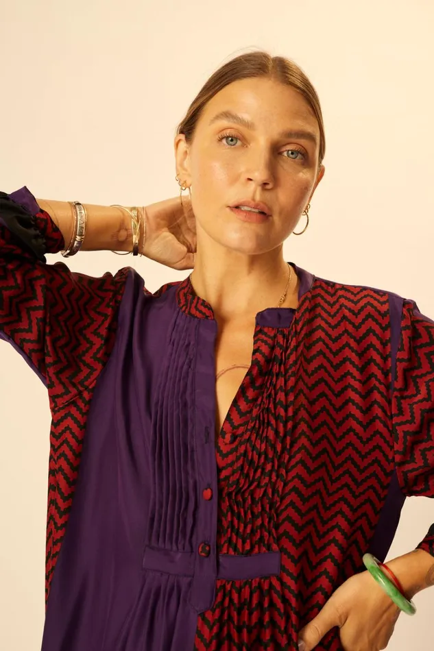 Women Natalie Martin Dresses Sammie Short Dress Block Zigzag Aubergine