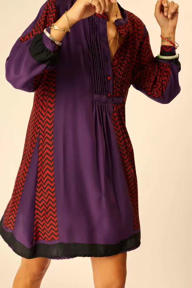 Women Natalie Martin Dresses Sammie Short Dress Block Zigzag Aubergine