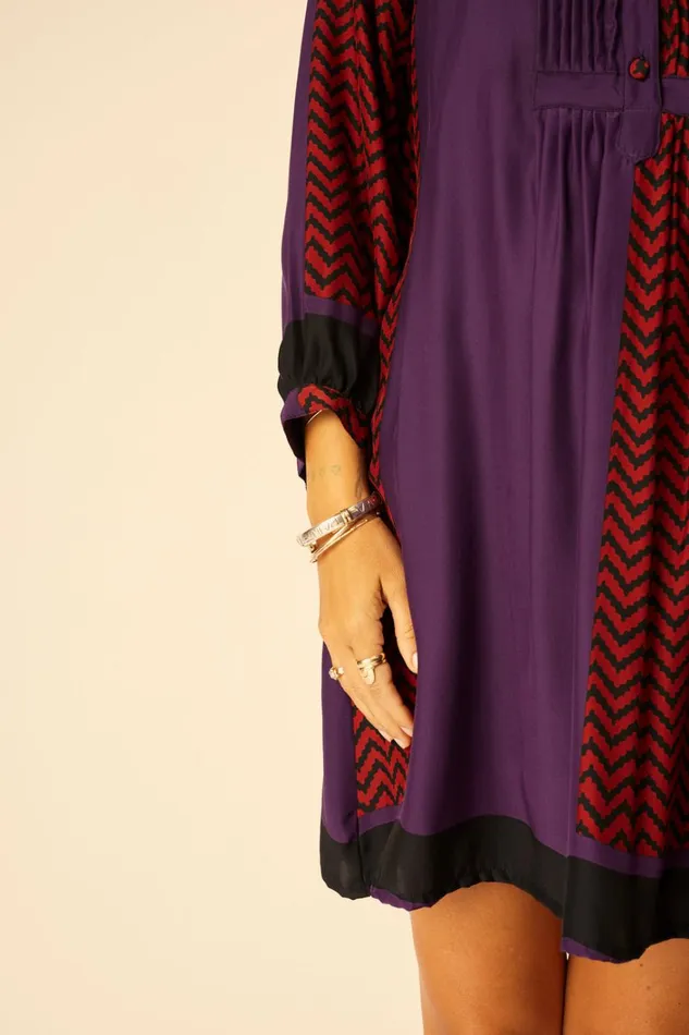 Women Natalie Martin Dresses Sammie Short Dress Block Zigzag Aubergine