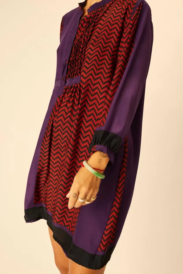 Women Natalie Martin Dresses Sammie Short Dress Block Zigzag Aubergine