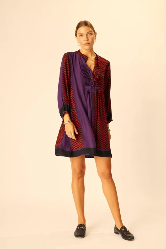 Women Natalie Martin Dresses Sammie Short Dress Block Zigzag Aubergine