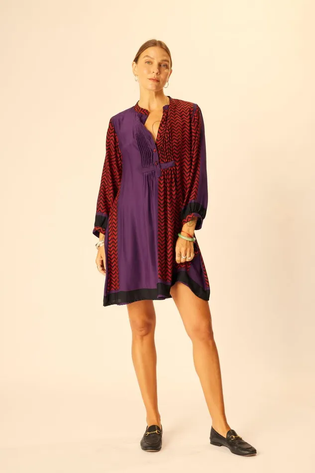 Women Natalie Martin Dresses Sammie Short Dress Block Zigzag Aubergine