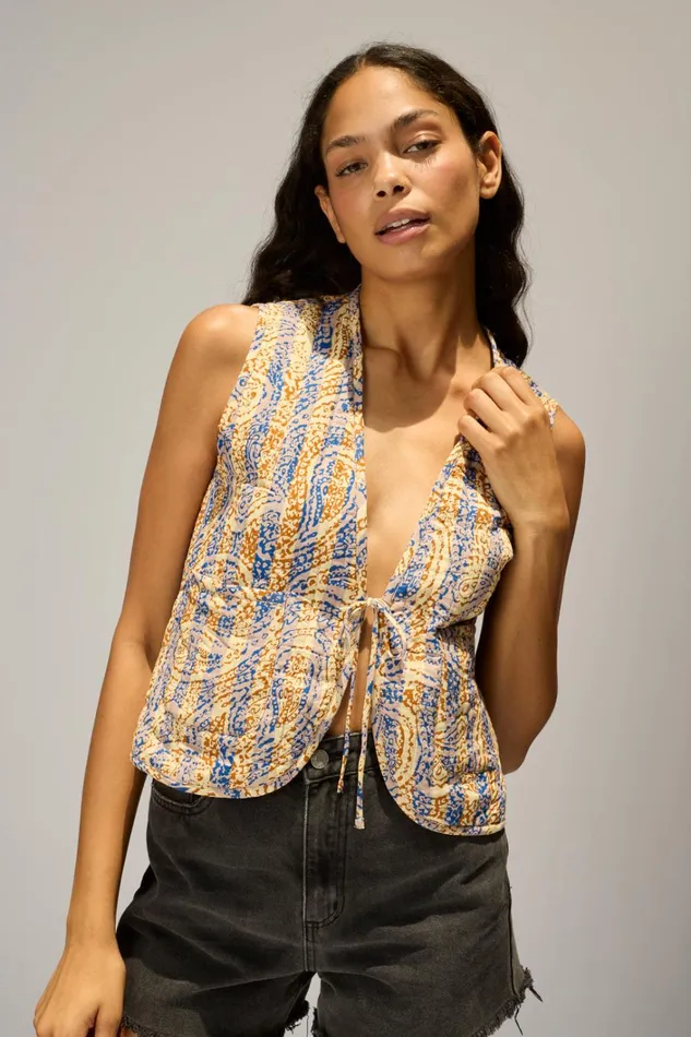 Women Natalie Martin Jackets and Vests Felicity Vest Greenblue Paisley