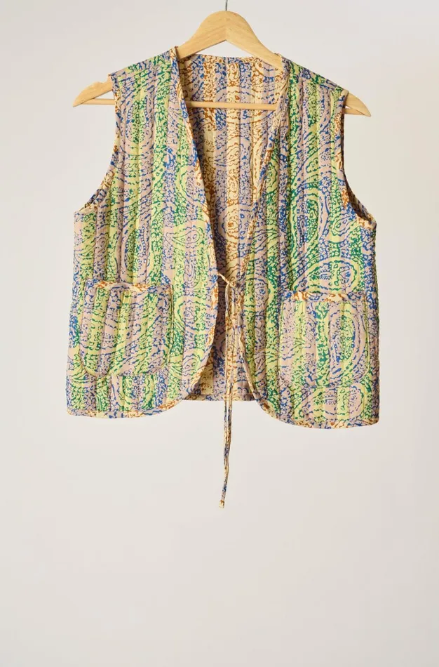 Women Natalie Martin Jackets and Vests Felicity Vest Greenblue Paisley