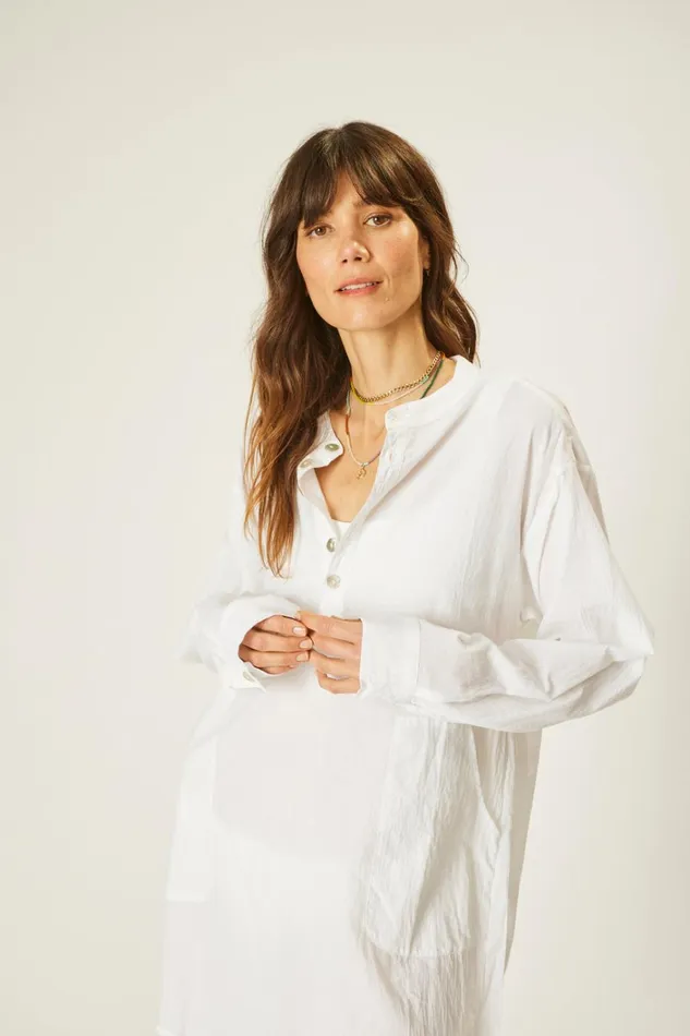 Women Natalie Martin Tops Aprs Swim Shirt White Flat Cotton