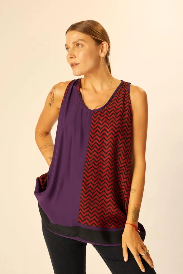 Women Natalie Martin Tops Ariana Tank Block Zigzag Aubergine